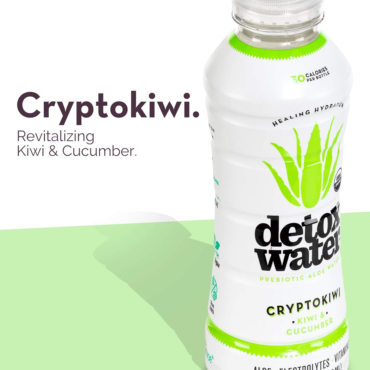 Detoxwater Organic Aloe Vera Prebiotic Water, Premium Aloe with Electrolytes, Vitamins, & Antioxidants to Support Digestive, Immune & Skin Health, 30 Calories (Cucumber & Kiwi, 12 PK): Health & Personal Care