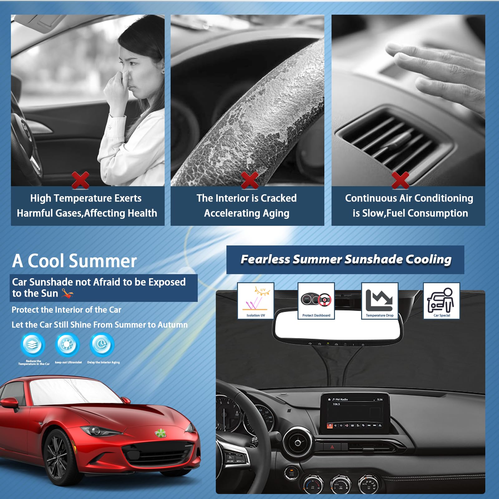 Parasole Parabrezza LHFLIVE Per Mazda MX-5 Miata 2017 2018 2019 - Protezione Solare UV Su Misura, Mantiene Fresco L'Interno, Pieghevole Con Custodia - 3