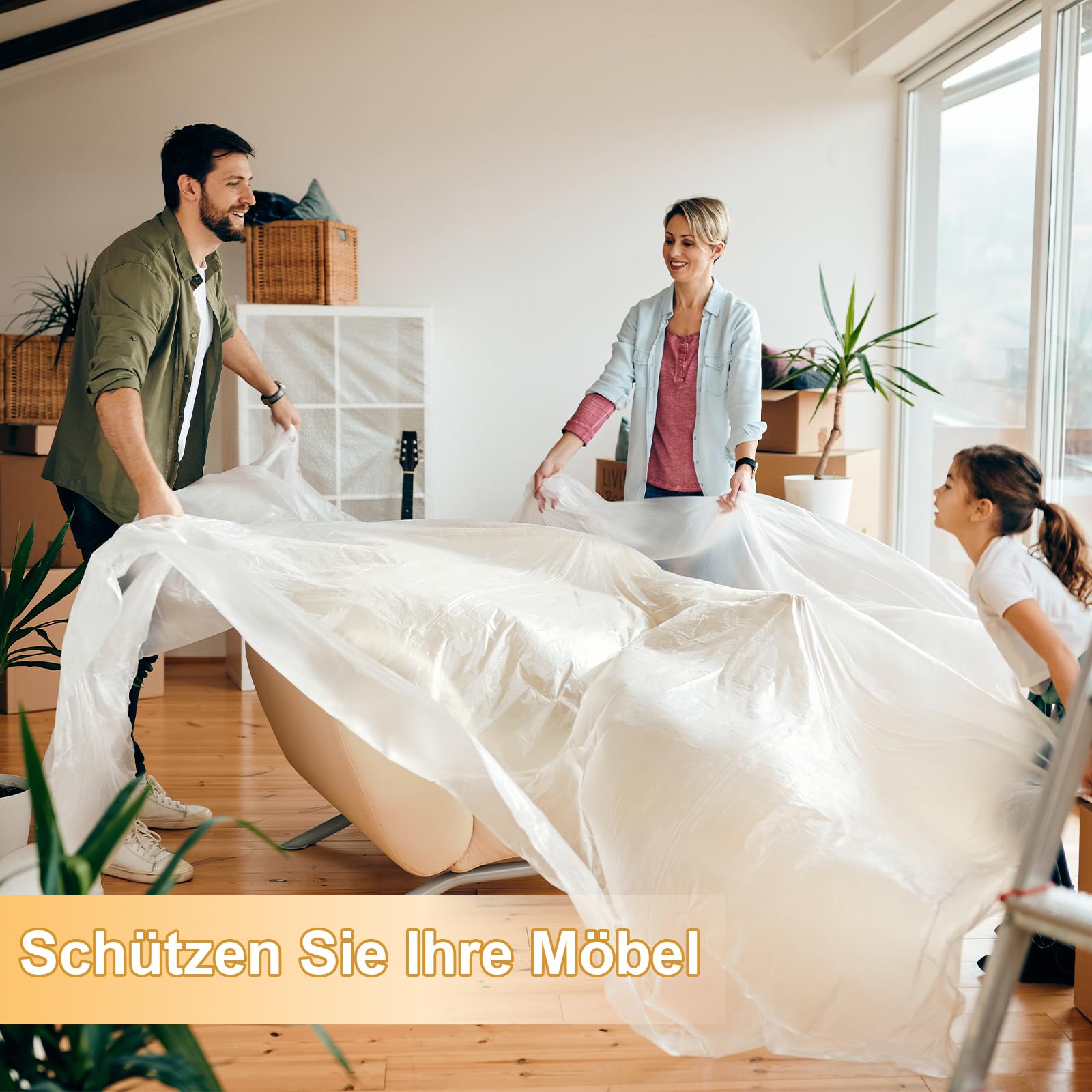 Abdeckfolie Maler 4er Set 4×5m Transparente PE Baufolie für Renovierung
