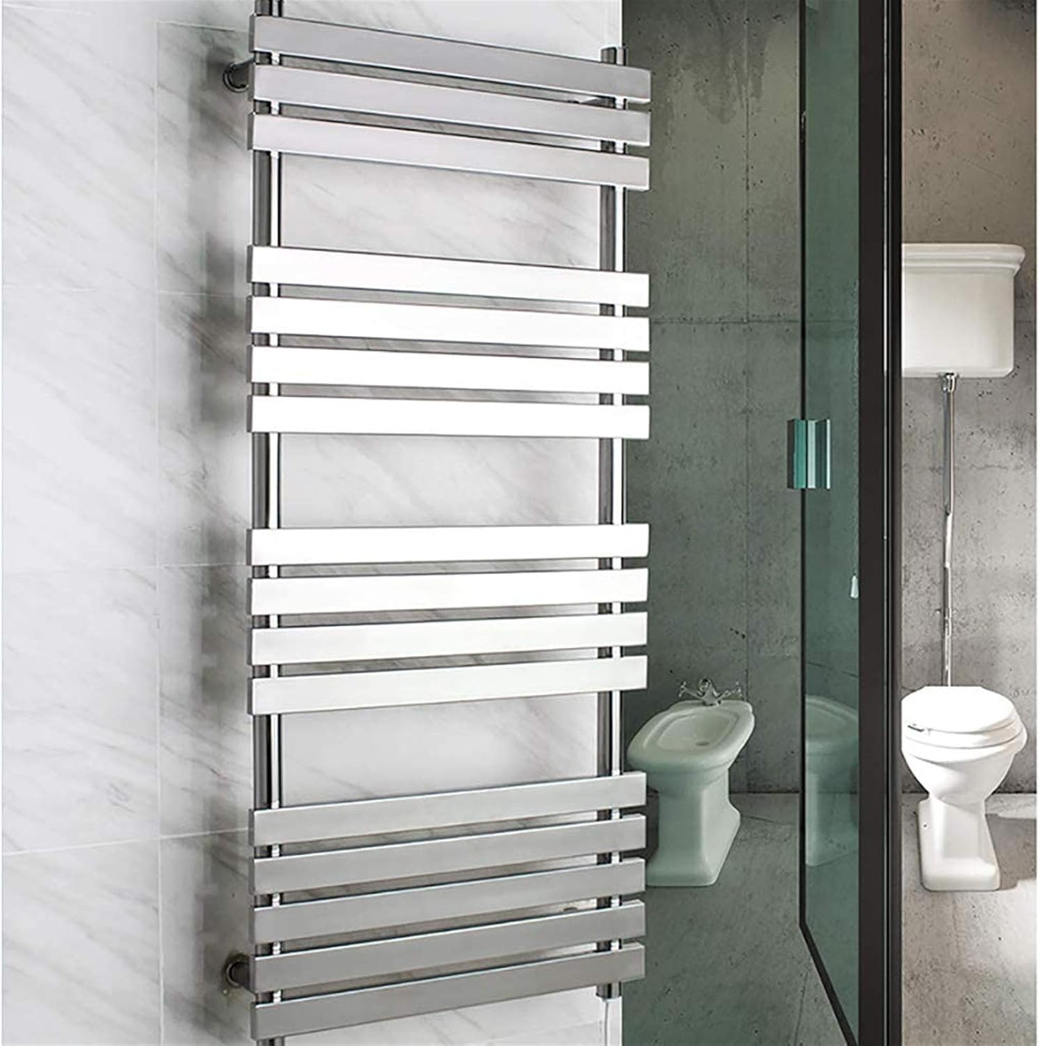 LUNEZY Bathroom Wall Heater Heated Towel Warmer, Electric Towel Drying Rack, Home Bathroom Hotel Wall Mounted Hot Towel Warmer Stainless Steel Towel Heater, 45.6" × 20.4",Plugin