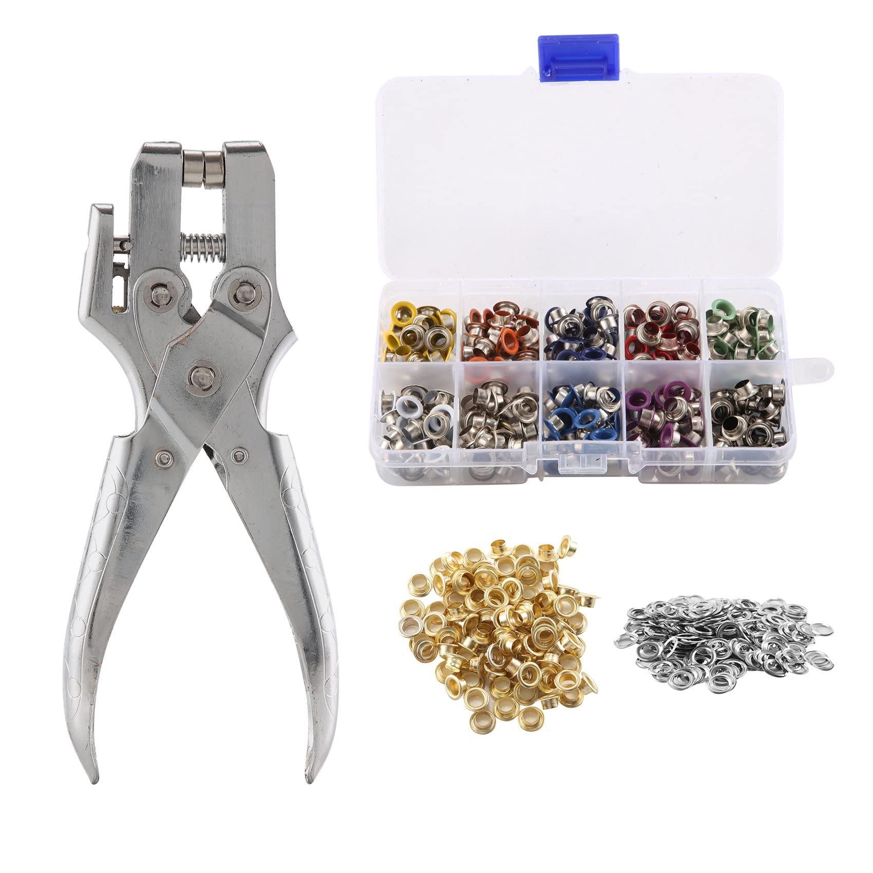 Littimoon 400Pcs 3/16 Inch Metal Grommets Kit,1Pcs Eyelet Hole Punch Pliers,Metal Eyelets Kits Shoe Eyelets Grommet Sets
