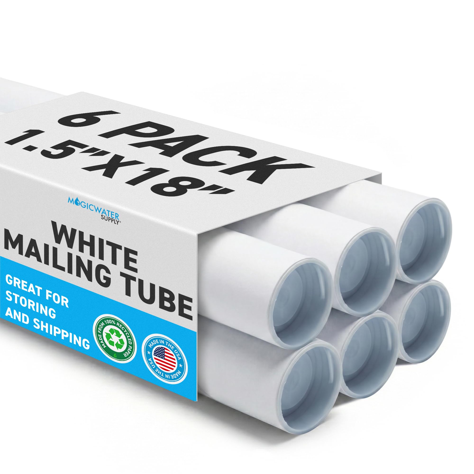 MagicWater Supply Tubos de correo blancos de 1.5 pulgadas x 18 pulgadas con tapas (paquete de 6)