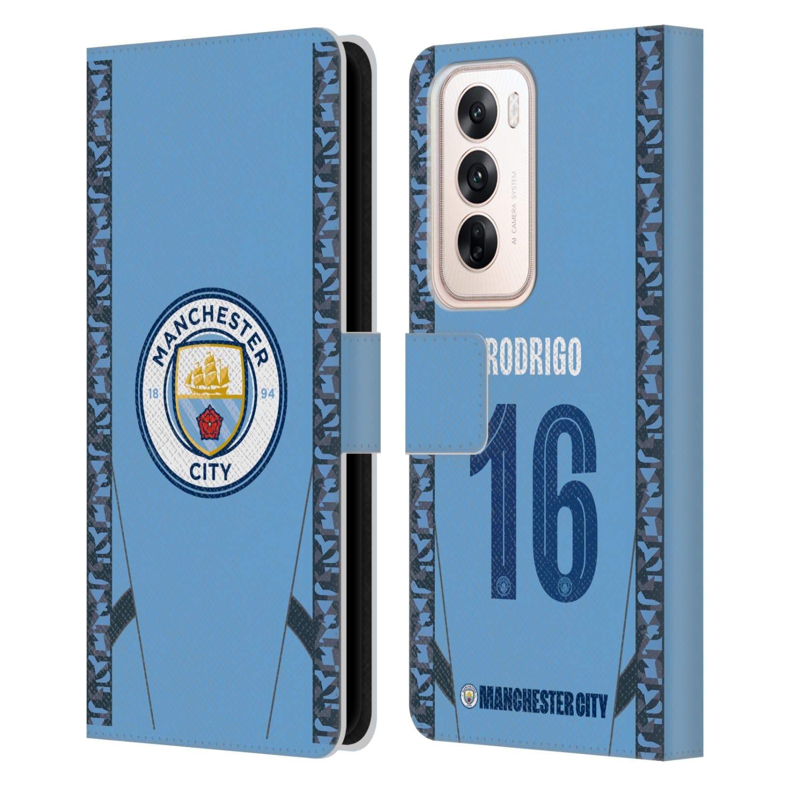 Head Case Designs Officially Licensed Manchester City Man City FC Rodrigo 2024/25 Players Home Kit Leather Wallet Case Compatible with Oppo Reno12 5G