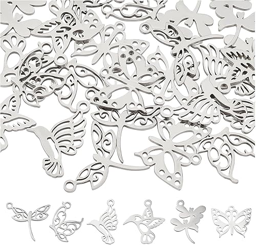 DICOSMETIC Colgantes de animales de acero inoxidable de libélula y colibrí para la fabricación de joyas