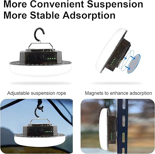 Miniatura 5 de Luz de campamento recargable de 10000 mAh 4000LM con sensor de movimiento y radar, tiempo de espera de 72 horas, linterna de campamento portátil de
