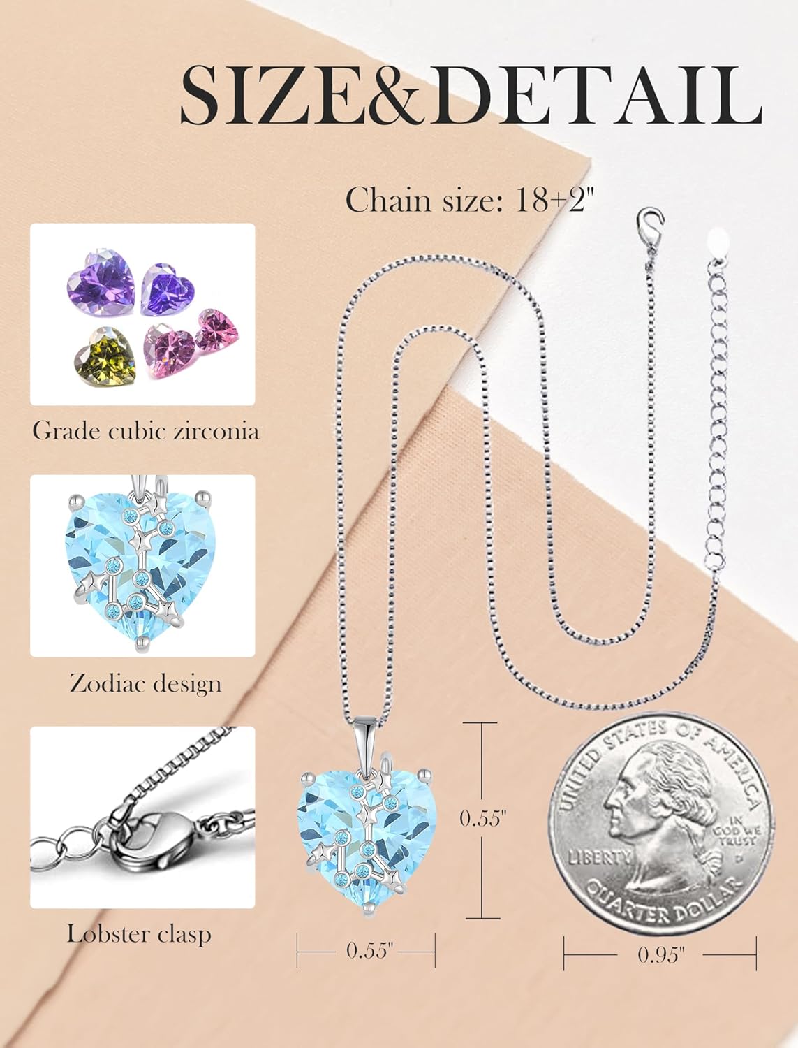 Zodiac Constellation Necklace for Women, 925 Sterling Silver Heart Pendant with Birthstone Astrology Horoscope Jewelry Gifts - Image 6