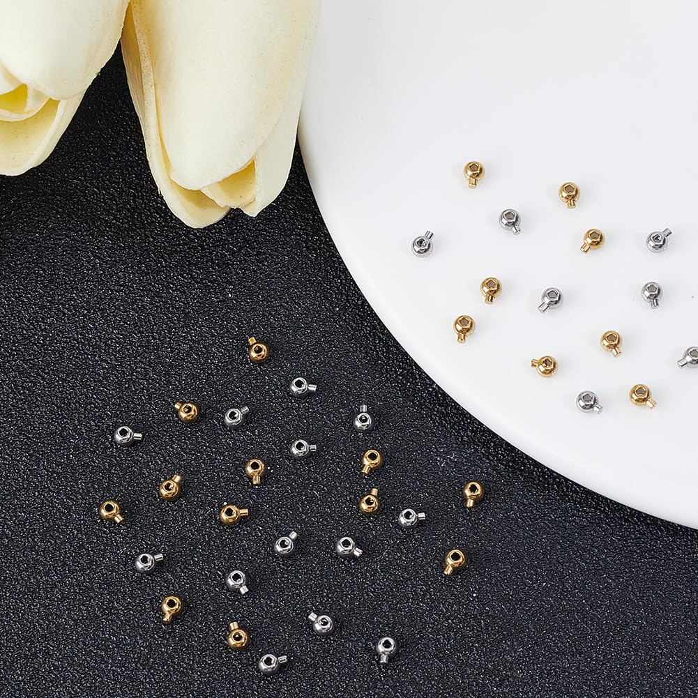 Beebeecraft 40 Perle à Sertir Ronde en Acier Inoxydable 2 Couleurs Perle D'Espacement à Sertir Accessoires Fabrication Bijoux Fournitures Bricolage