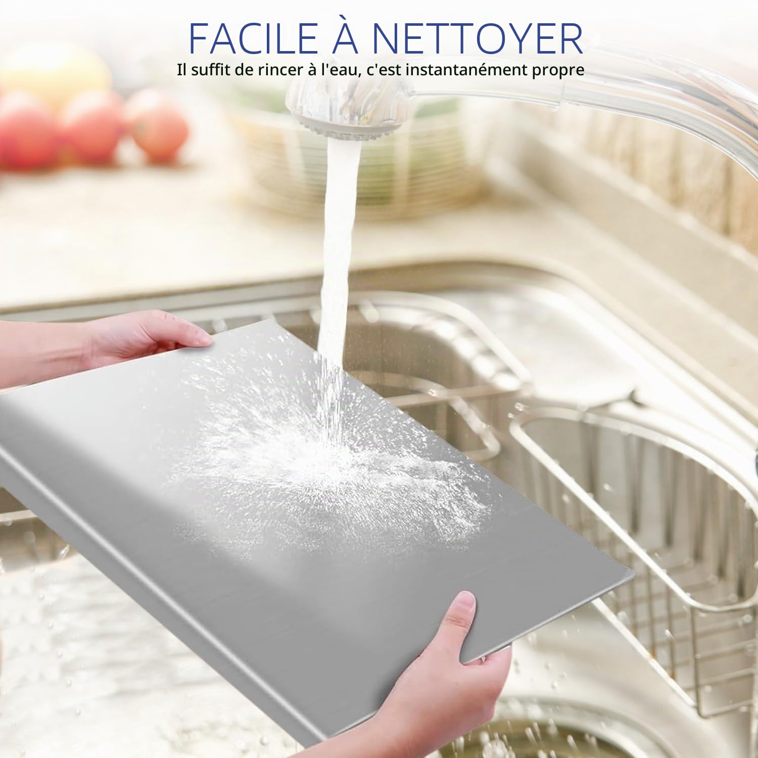 Planche à Découper Inox 40x60cm, Plan de Travail Cuisine Acier Inoxydable | Double Face avec Bord de Butée, Antidérapante, Antibactérienne pour Boulangerie, Restaurant Et