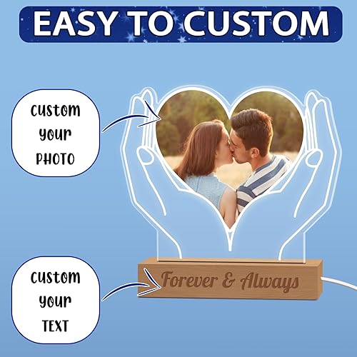 Miniatura 3 de XJone Luz nocturna con foto personalizada, lámpara LED personalizada con nombre de corazón, lámpara acrílica personalizada con imagen de regalo para