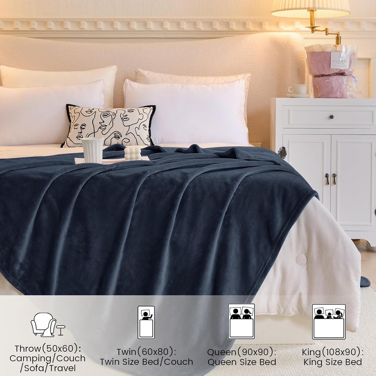 King Flannel Fleece Blanket - Warm, Plush, Lightweight for Women, Fuzzy Soft for Bed, Sofa, Couch, Chair, Travel, Camping, 108" X 90", Navy Blue - Image 6