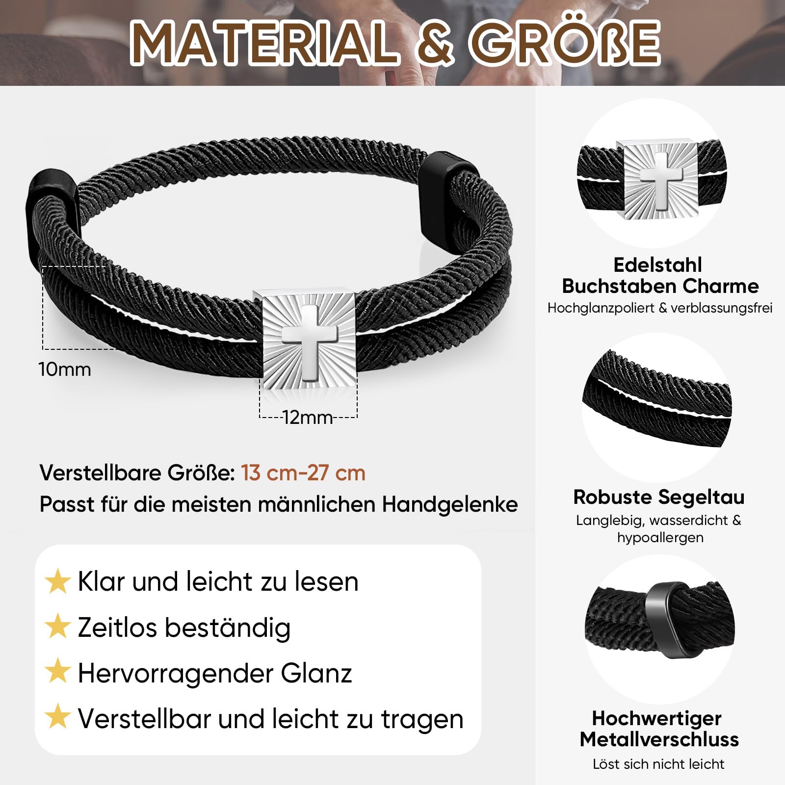 FLHEART Cruz pulsera confirmación regalos para niños – Pulsera de cuerda náutica negra con cruz, pulseras de Jesucristo, joyas, confirmación de Pascua, regalo para niños, hombres, hijo, regalos