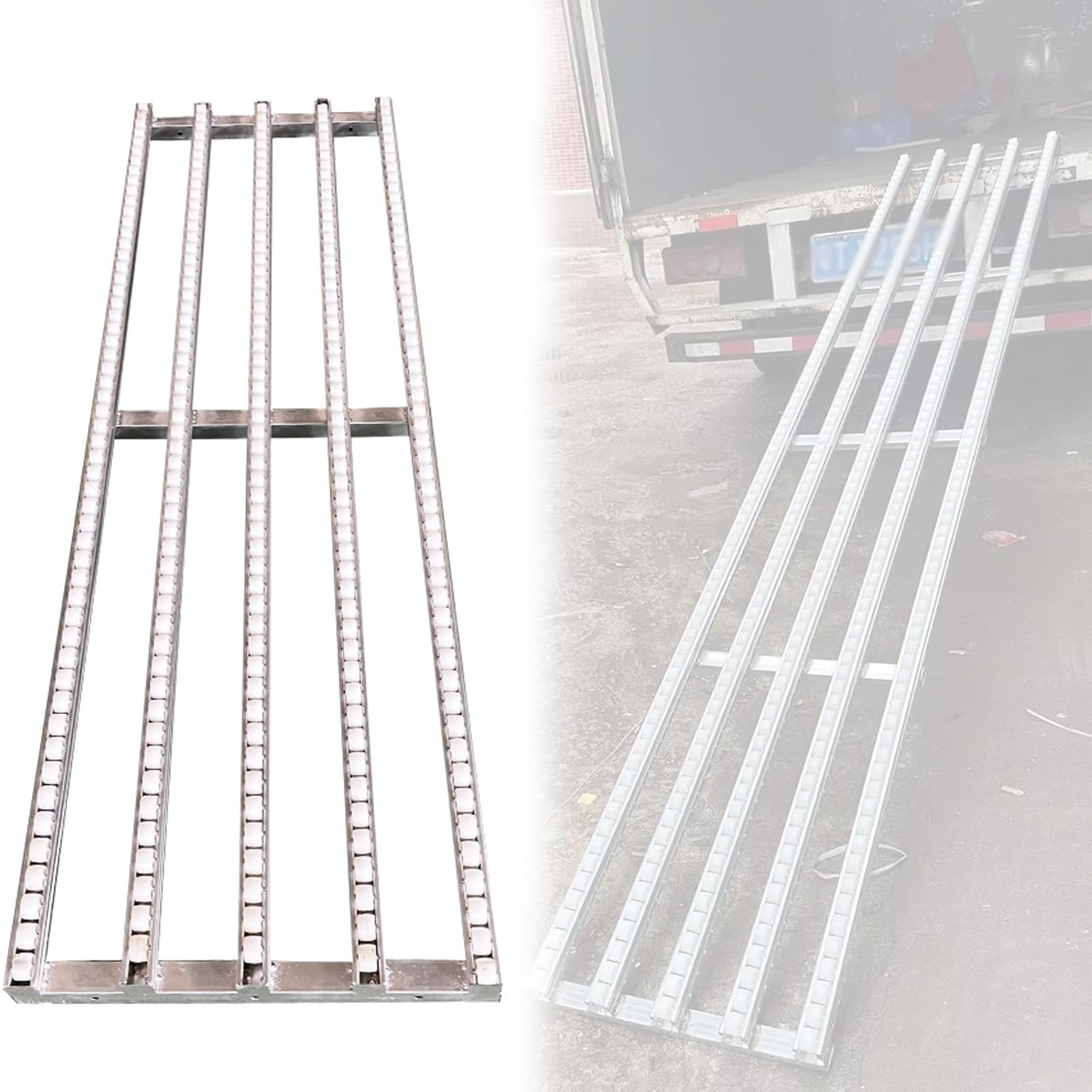 Mesa transportadora portátil plegable – Rodillo de acero inoxidable para carpintería almacén descarga ligera transportadora rueda de patinaje riel de flujo (ancho 50 cm de largo x 199,9 cm)