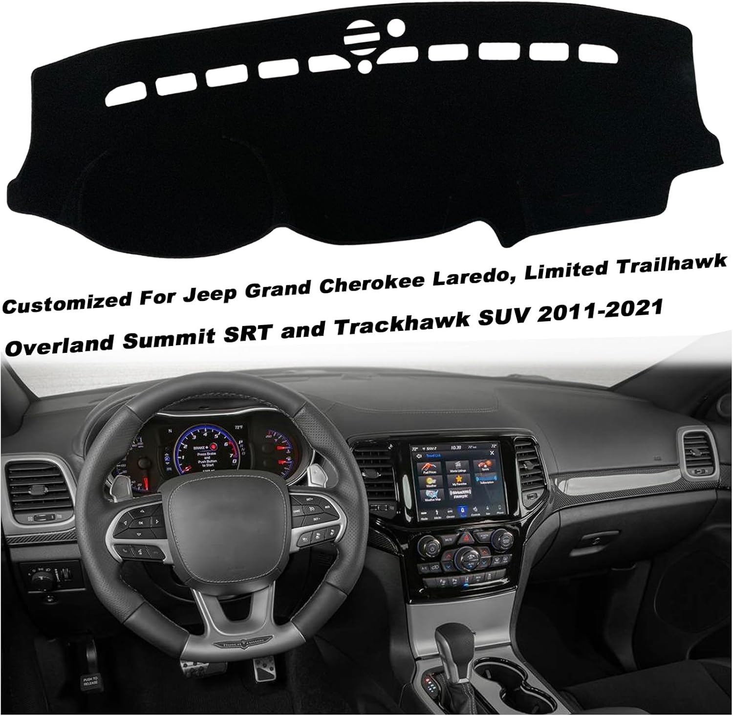 Dash Mat Cover Custom Interior Center Console Compatible with Jeep Grand Cherokee 2011-2021 Dashboard mat Covers Accessories (Black Rim)