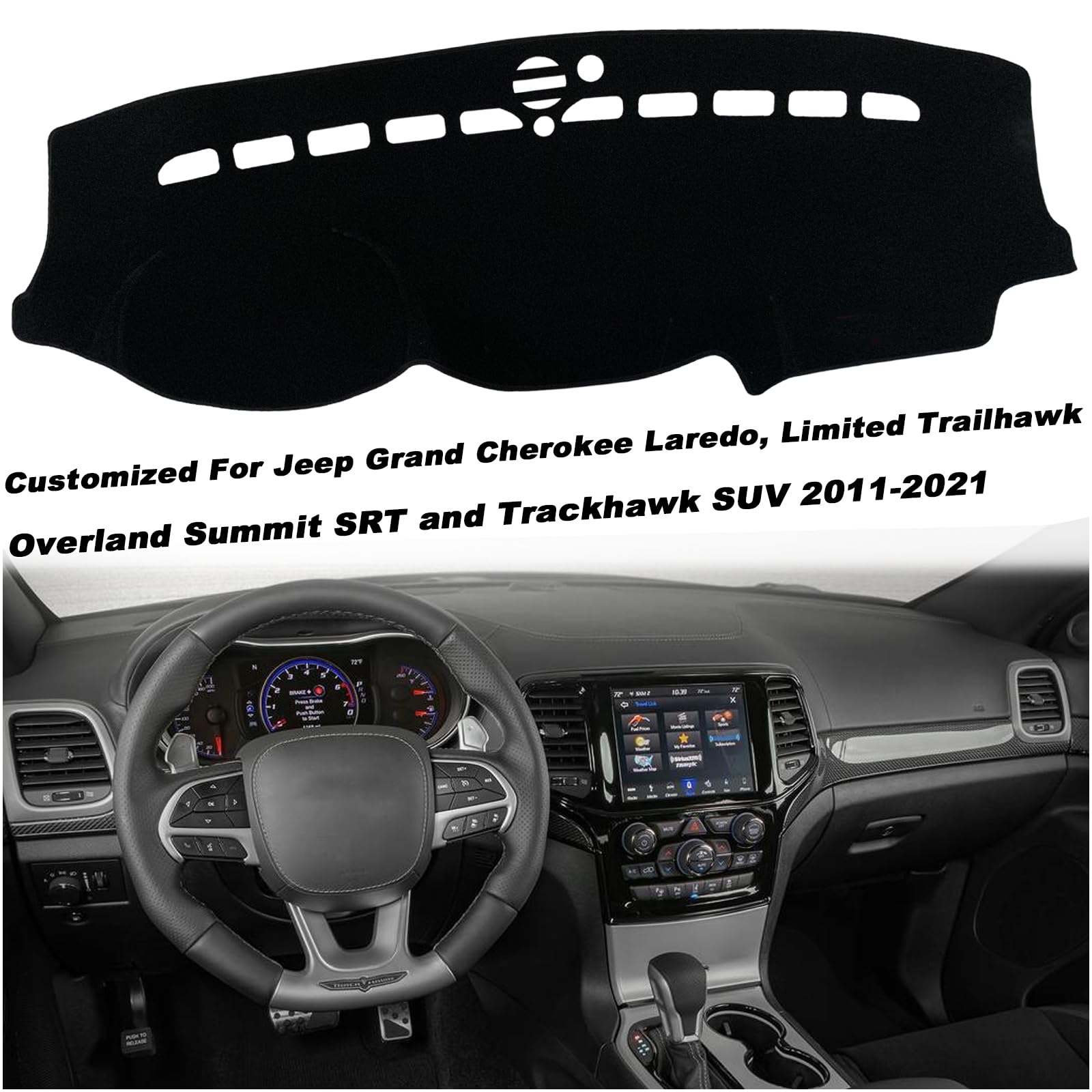 Copertura per cruscotto personalizzata per console centrale interna compatibile con Jeep Grand Cherokee 2011-2021, accessori per tappetino cruscotto (bordo nero)
