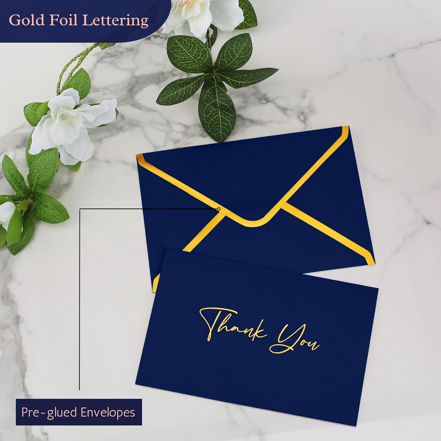 Mr. Pen- Blank Thank You Cards with Envelopes, 20 Pack, 4x6, Gold Foil Thank You Notes with Envelopes, Navy Blue Wedding Thank You Cards Wedding, Thank You Note Cards, Baby Shower Thank You Cards - Image 4