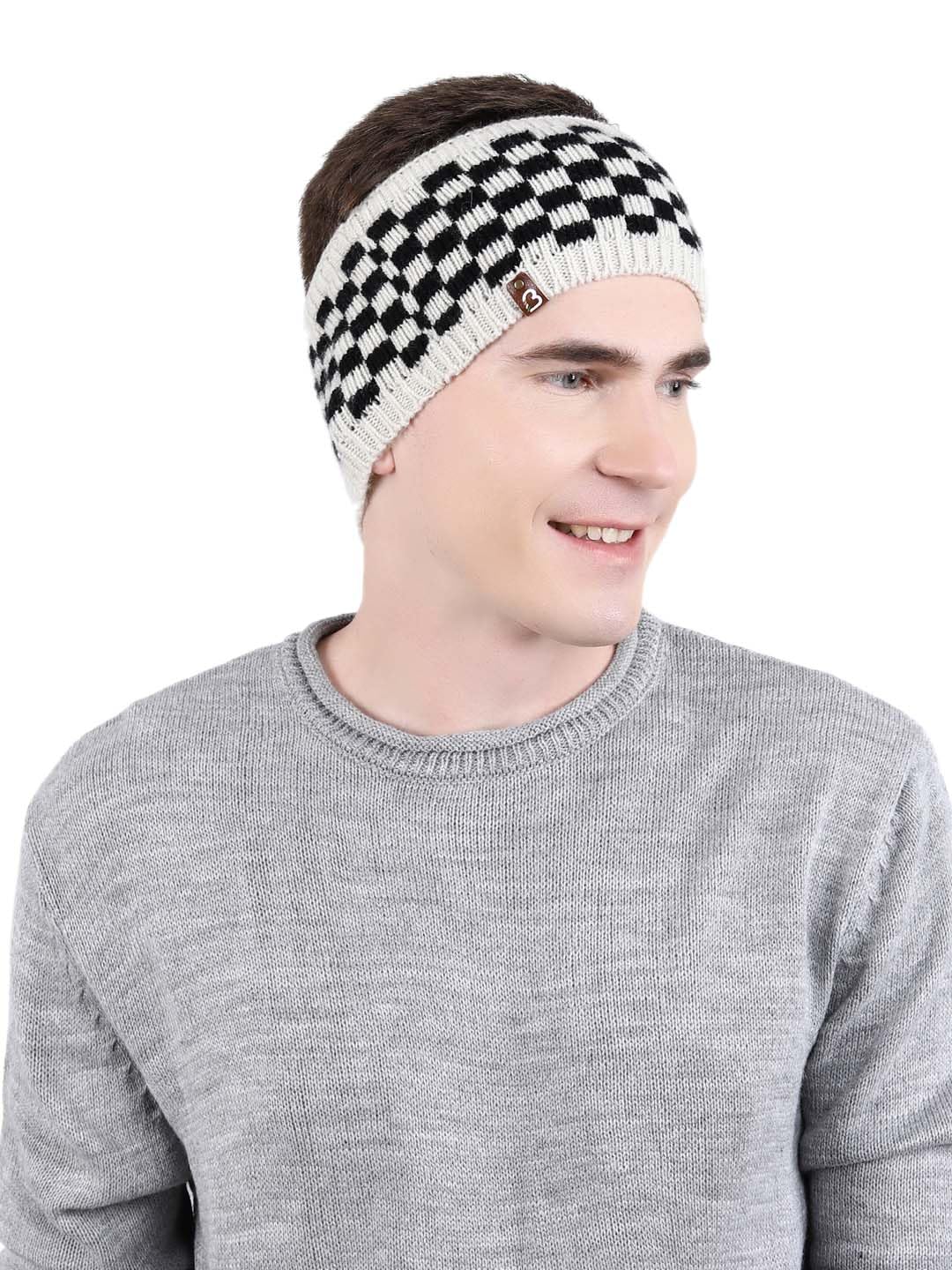 check Knitted Warm woolen Headband Earwarmer Earmuffs Earcap Earcover Winter accessories trendy checkered pattern Earwarmer for Men