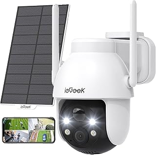 ieGeek 2K Telecamera Wi-Fi Esterno Senza Fili a Batteria, 360° PTZ Videocamera Sorveglianza con Pannello Solare, Rilevazio…