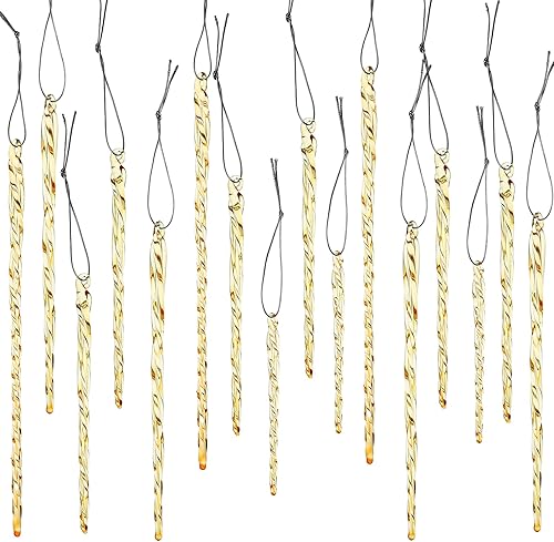 Carámbano de vidrio de 3.5 a 7.8 pulgadas, adornos de Navidad de carámbanos de vidrio torcido, decoraciones de carámbanos para colgar (dorado, 25)