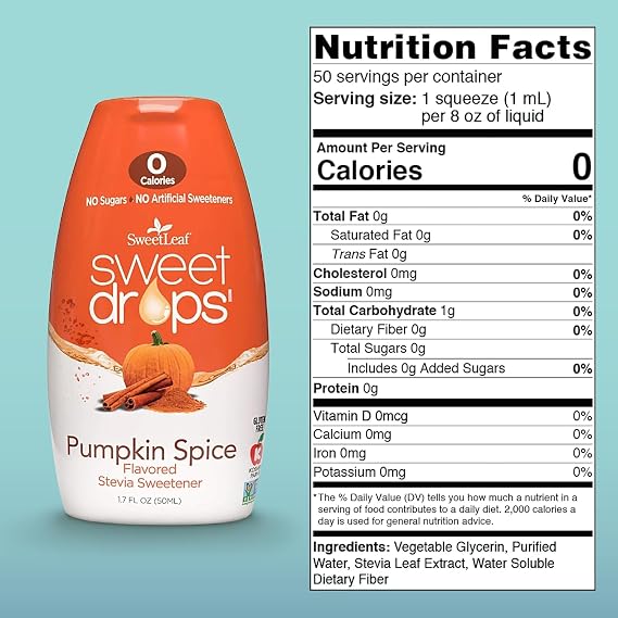 SweetLeaf Stevia Drops Liquid Sweetener, Pumpkin - 1.7 Fl Oz, Pack of 1 | Sweet Drops, Stevia Leaf Extract, Zero Calorie, No Erythritol, Sugar Substitute