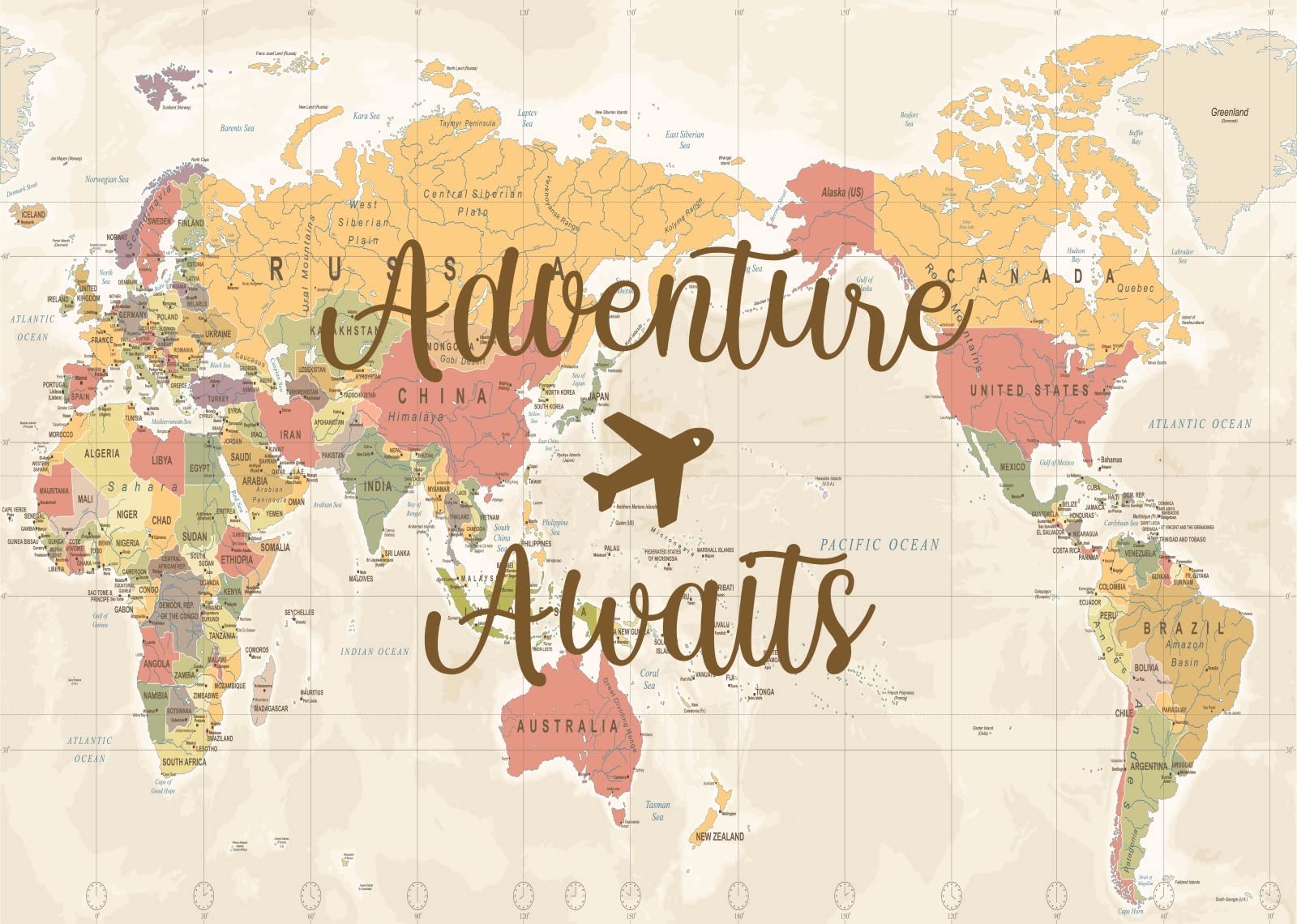 BELECO 6x3m Fondo de Tela, Mapa del Mundo Retro con Aviones, Tema de Viaje y Aventura, Cartel Decorativo para cumpleaños y Baby Shower