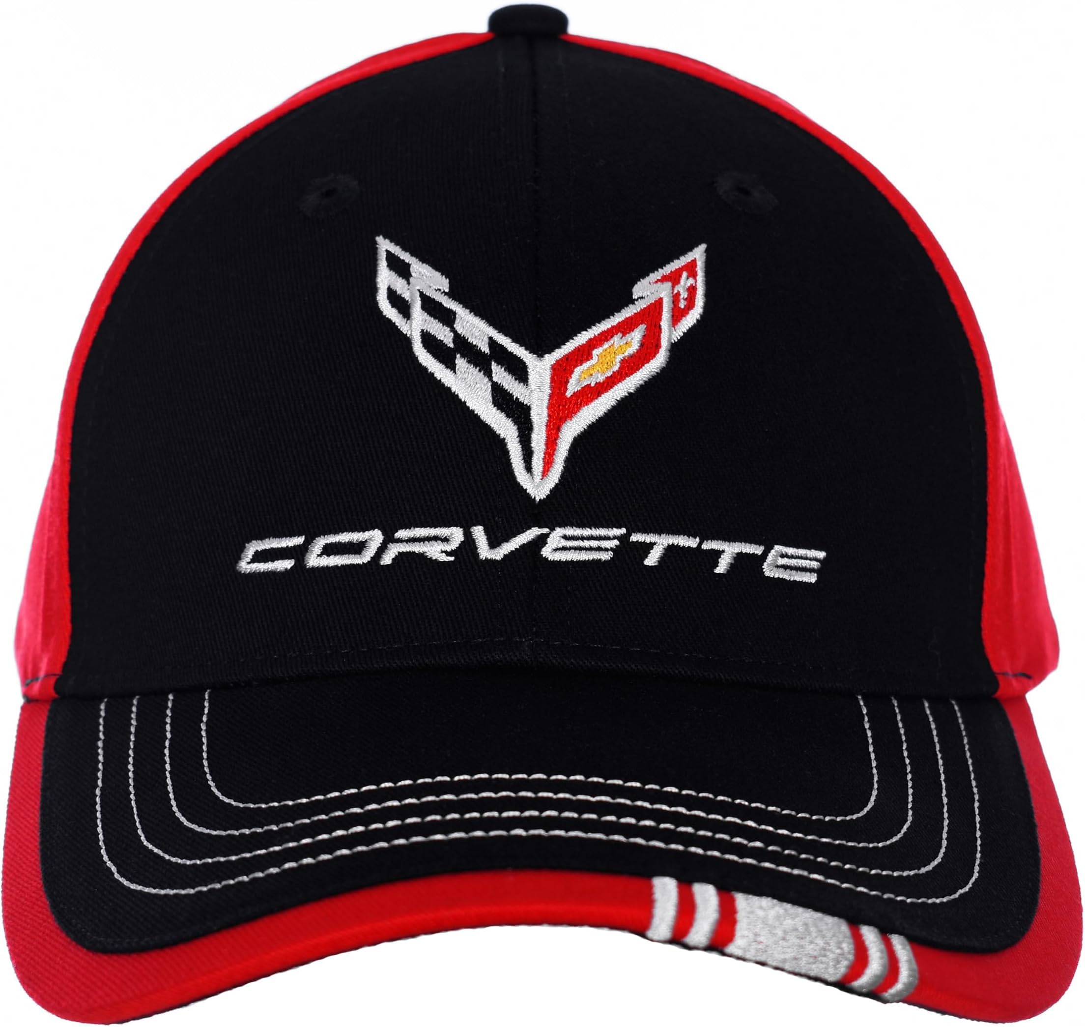 JH Design Group Men's Chevy Corvette C8 Logo Cap Adjustable Black Hat, Black, One Size