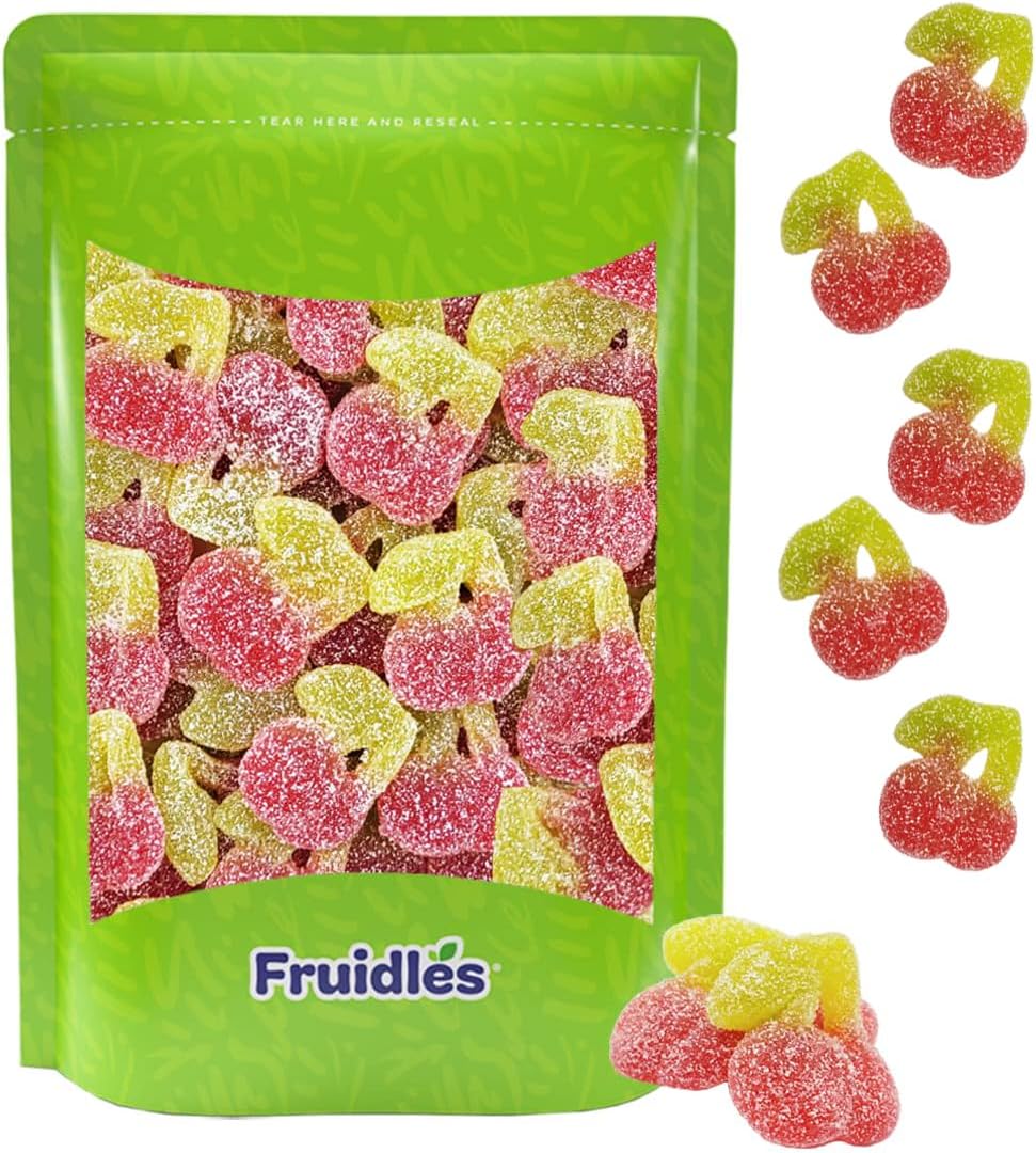 Fruidles Sour Twin Cherries Gummies, Deliciously Tart Gummy Cherries Candies Coated In Sugar, Non-GMO (1 Pound)