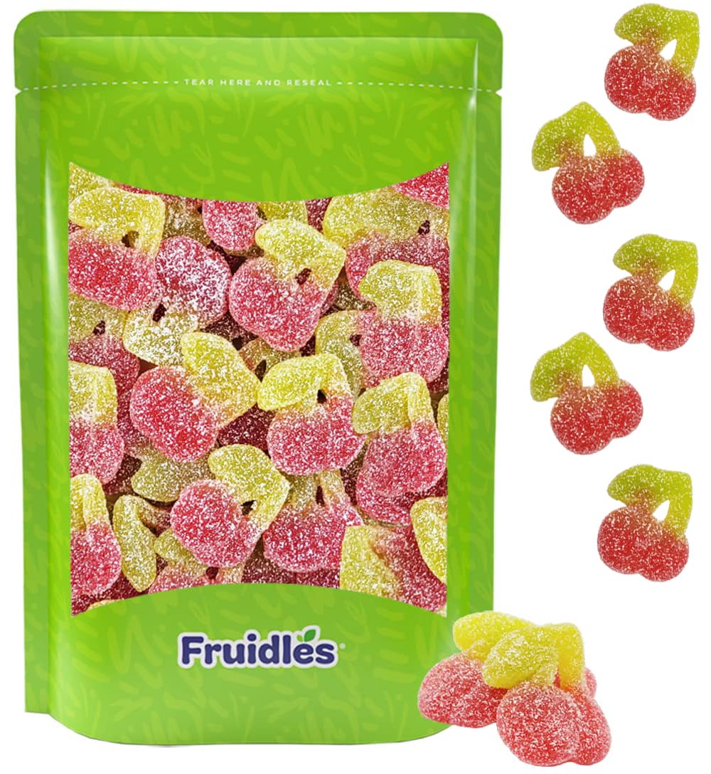 Sour Twin Cherries Gummies, Deliciously Tart Gummy Cherries Candies Coated In Sugar, Non-GMO (1 Pound)
