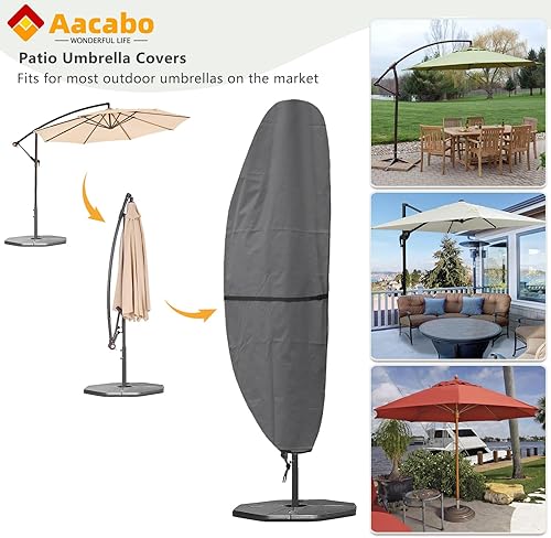Miniatura 3 de Aacabo Funda de sombrilla de plátano con cremallera para sombrillas voladizas de 9 a 13 pies, cubiertas de sombrilla de patio, fundas impermeables