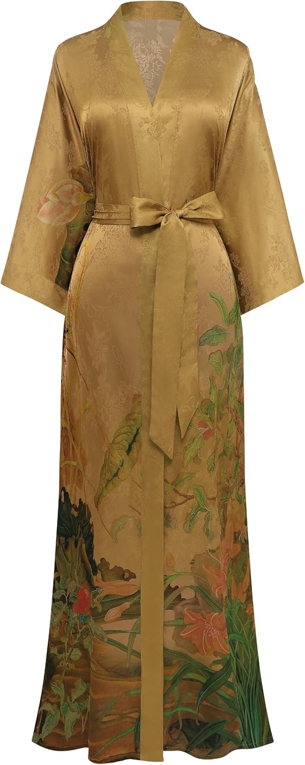 PRODESIGN Kimono Robe for Women - Long Satin Sleepwear Silky Kimono Cover-Up Nightgown Japanese Bathrobe Loungewear Blouse