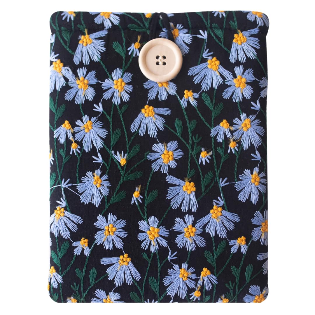 Embroidered Daisy Padded Kindle Paperwhite Sleeve E-Reader Pouch (Blue and Black)-image-30