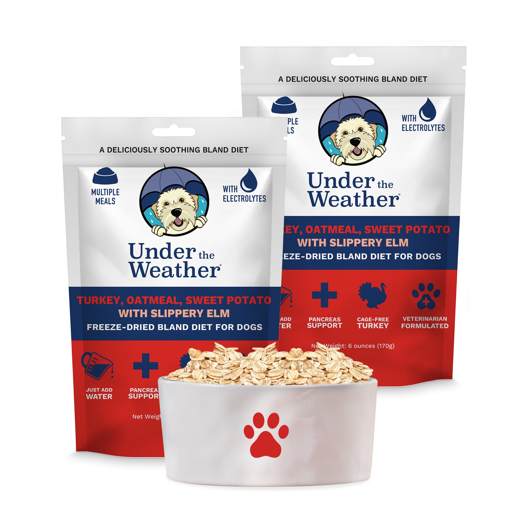 Under the Weather Bland Diet for Dogs | Easy to Digest Stomach Support for Sick Dogs | Contains Electrolytes, All Natural | 2 Pack - Turkey, Oatmeal,