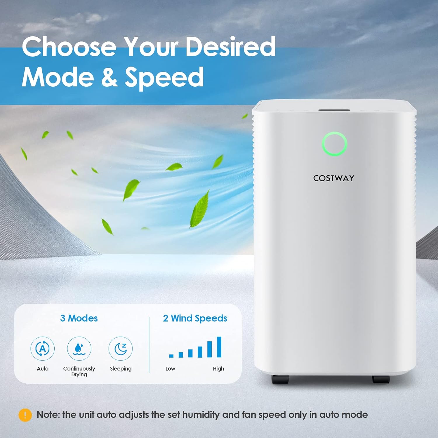 COSTWAY 2,000 Sq. Ft Dehumidifier for Home, 32 Pint Dehumidifier with 3 Modes, 2 Speeds, LED Touch Control Panel, 24H Timer Child Lock & Overflow Protection, Bedroom, Basement