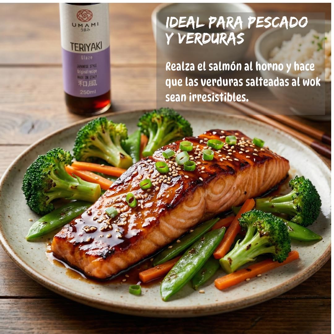 Umami Salsa Teriyaki 250ml - Glaseado Japonés Denso para Pollo, Salmón y Carne - Sin Conservantes ni Colorantes - Sabor Auténtico - Made in Italy