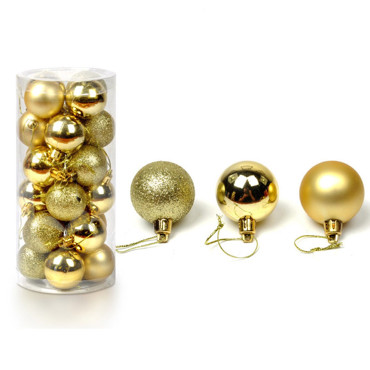 Baogu Gold 24 Pcs Christmas Baubles Tree Plain Glitter Xmas Ornament Ball Decoration 4Cm