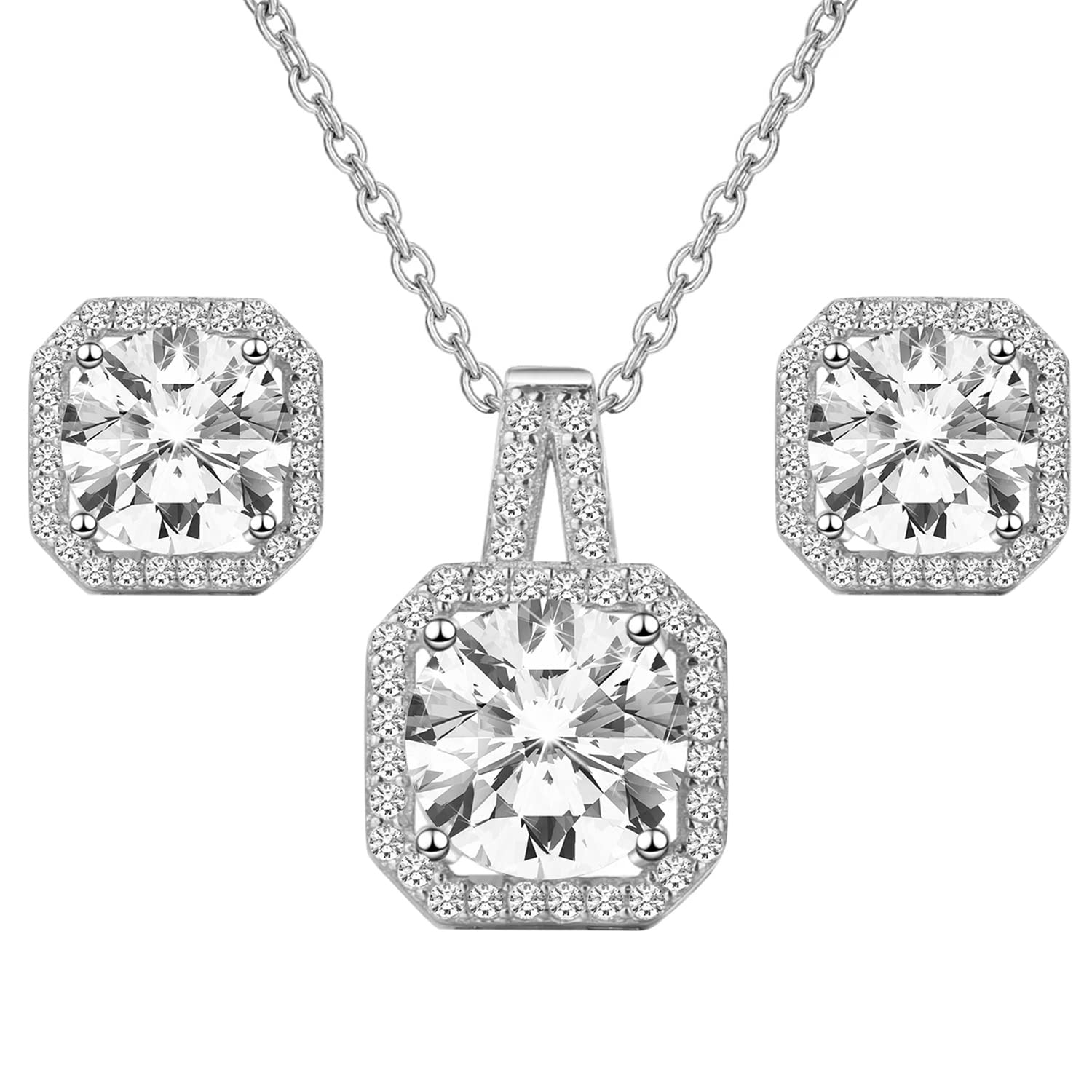 Peora Silver Plated American Diamond Studded Pendant Chain Necklace & Stud Earrings Set Fashion Stylish Jewellery for Women & Girls (B0C1CH94R6) Amazon Price History, Amazon Price Tracker