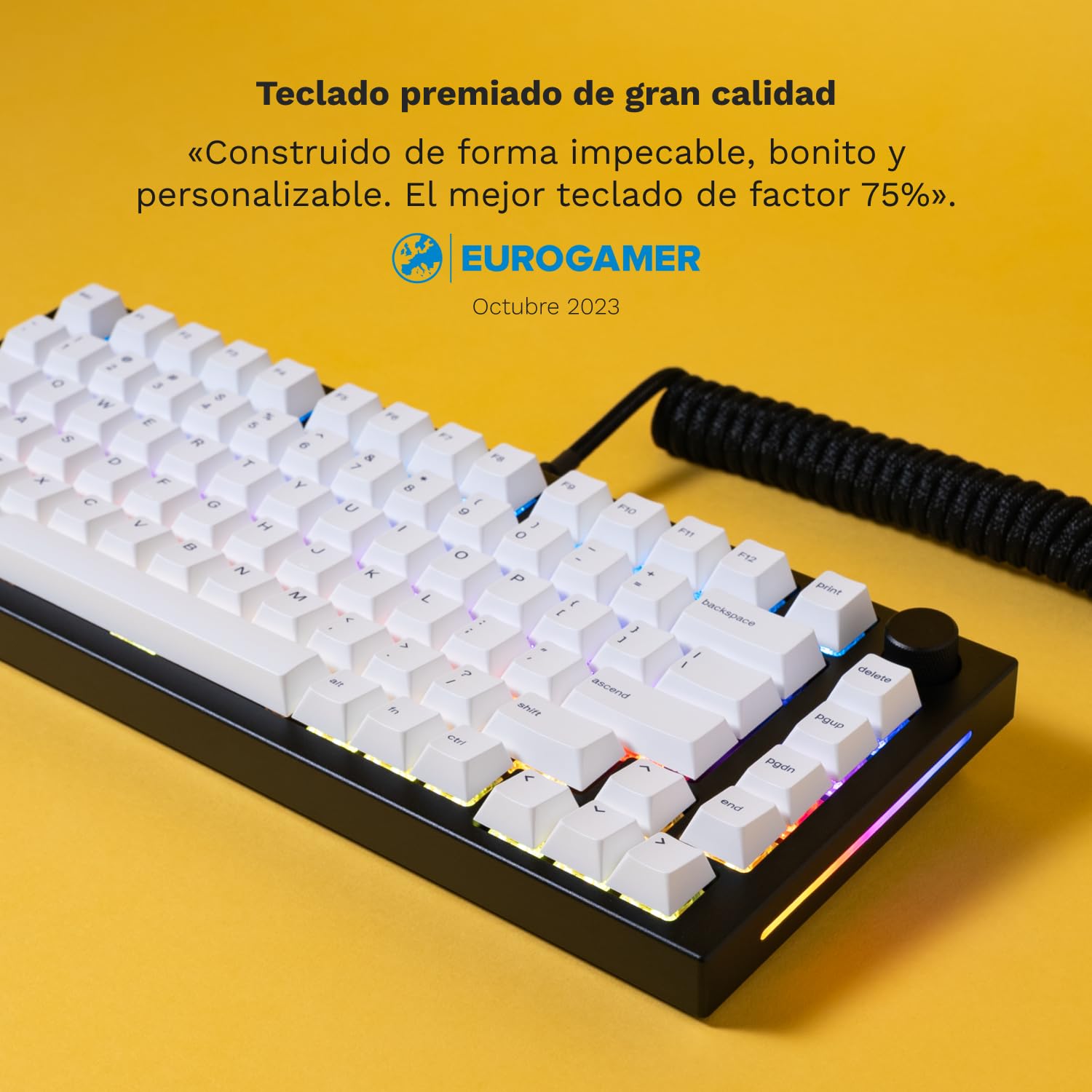 GLORIOUS GMMK Pro 75% Teclado Mecánico Hot Swap QWERTZ DE (Negro) | Switches lineales preengrasados, retroiluminación dinámica, placa aluminio, componentes dobles duraderos, perfil ergonómico