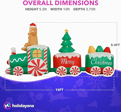 Miniatura 6 de Holidayana Tren de Navidad inflable de 10 pies para decoración al aire libre, árbol de Navidad inflable iluminado, decoración de patio con