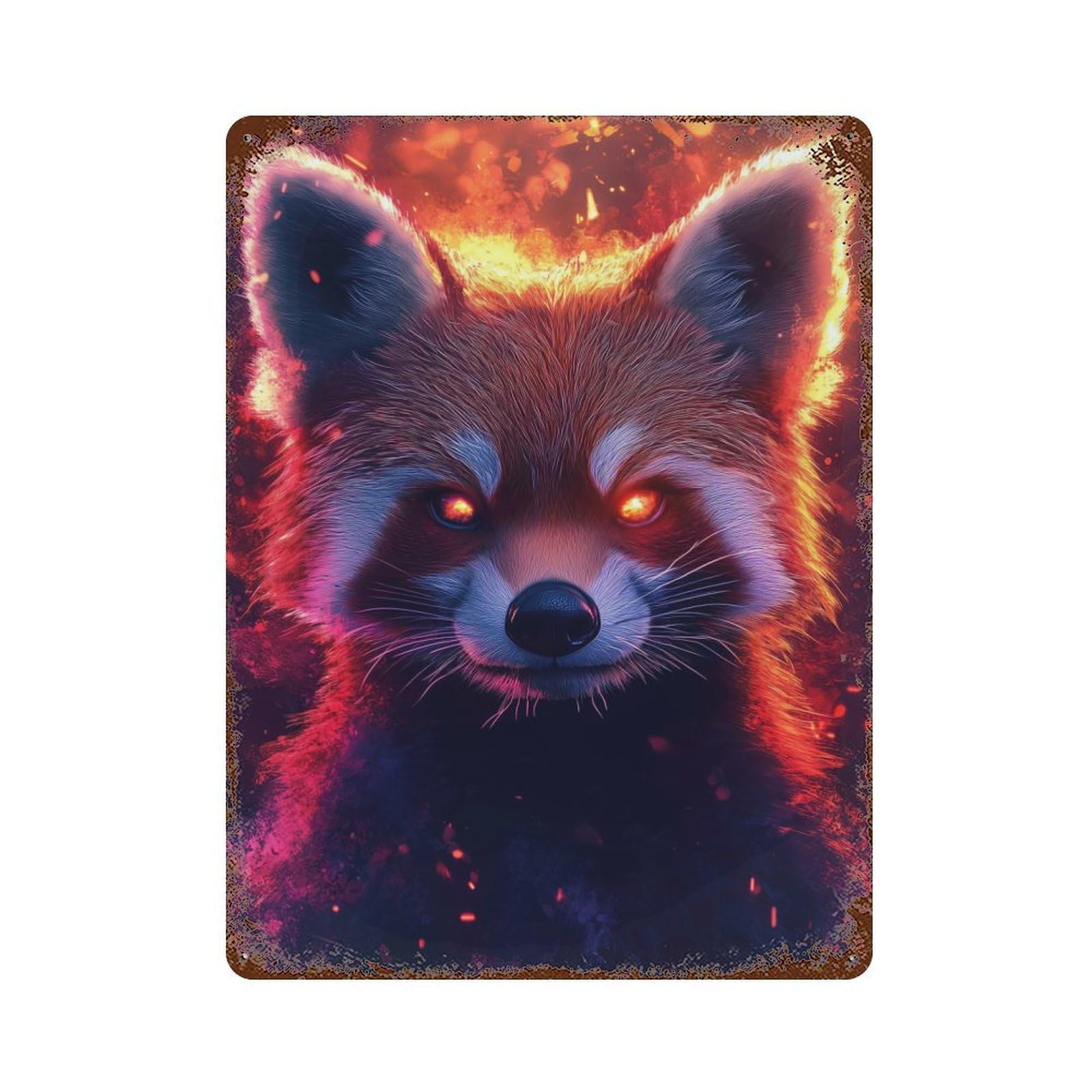 Fiery Red Panda Rusty Metal Tin Sign 15.7"x11.8", Classic Wall Plaque for Pub, Kitchen And Man Cave Decor
