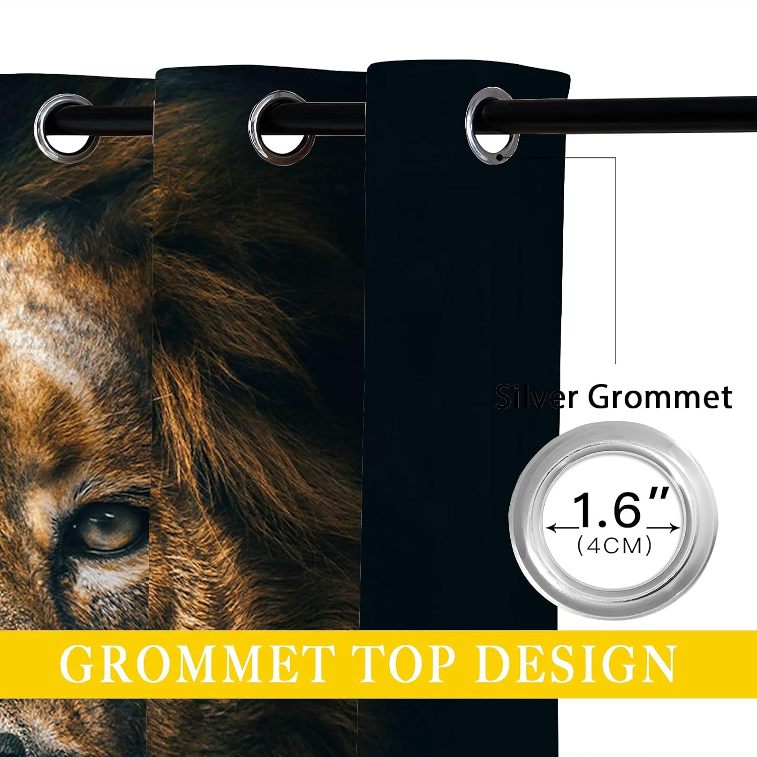 Lion Blackout Curtains for Girls Boy Home Decor, Animal Africa Wildlife King Tropical Grommet Thermal Insulated Drapes Darkening Window Curtain for Bedroom Living Room, 72 x 63 Inch