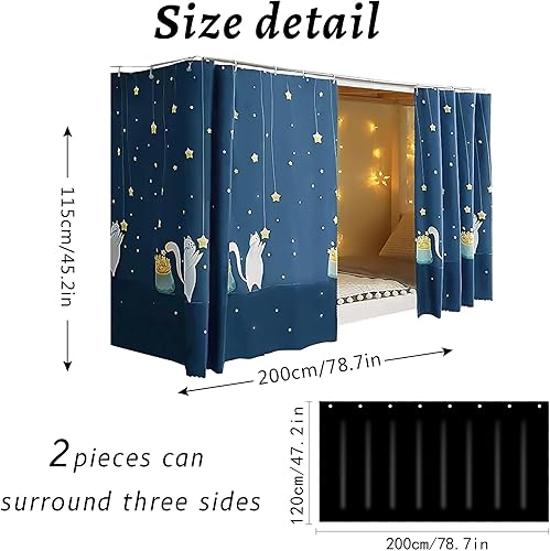 Miniatura 6 de Mocarly Cortinas opacas para dormitorio individual y individual, litera, cortinas opacas a prueba de polvo para cama debajo de la cama (StarCat-2
