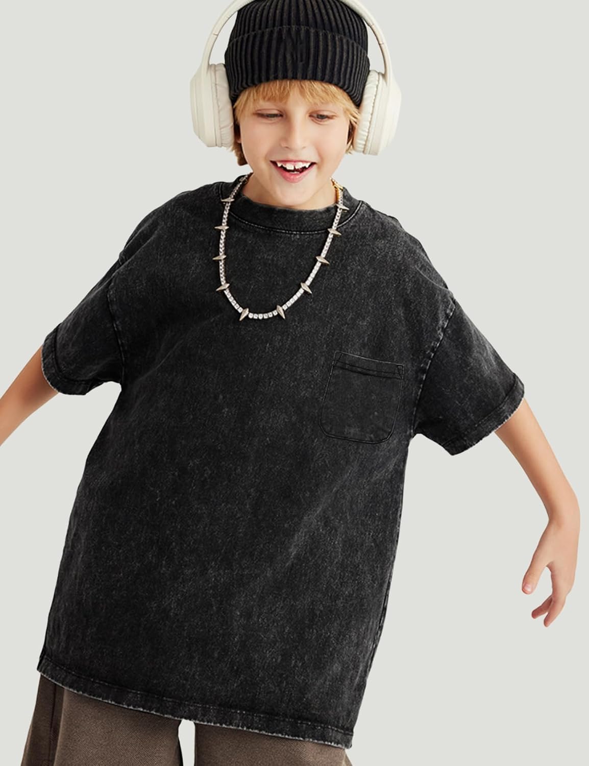 Yimoon 3 Pack Boys Tshirts Kids Oversized T Shirts Cotton Acid Wash Loose Fit T-Shirts Basic Tee Shirts 5-12Y - Image 2