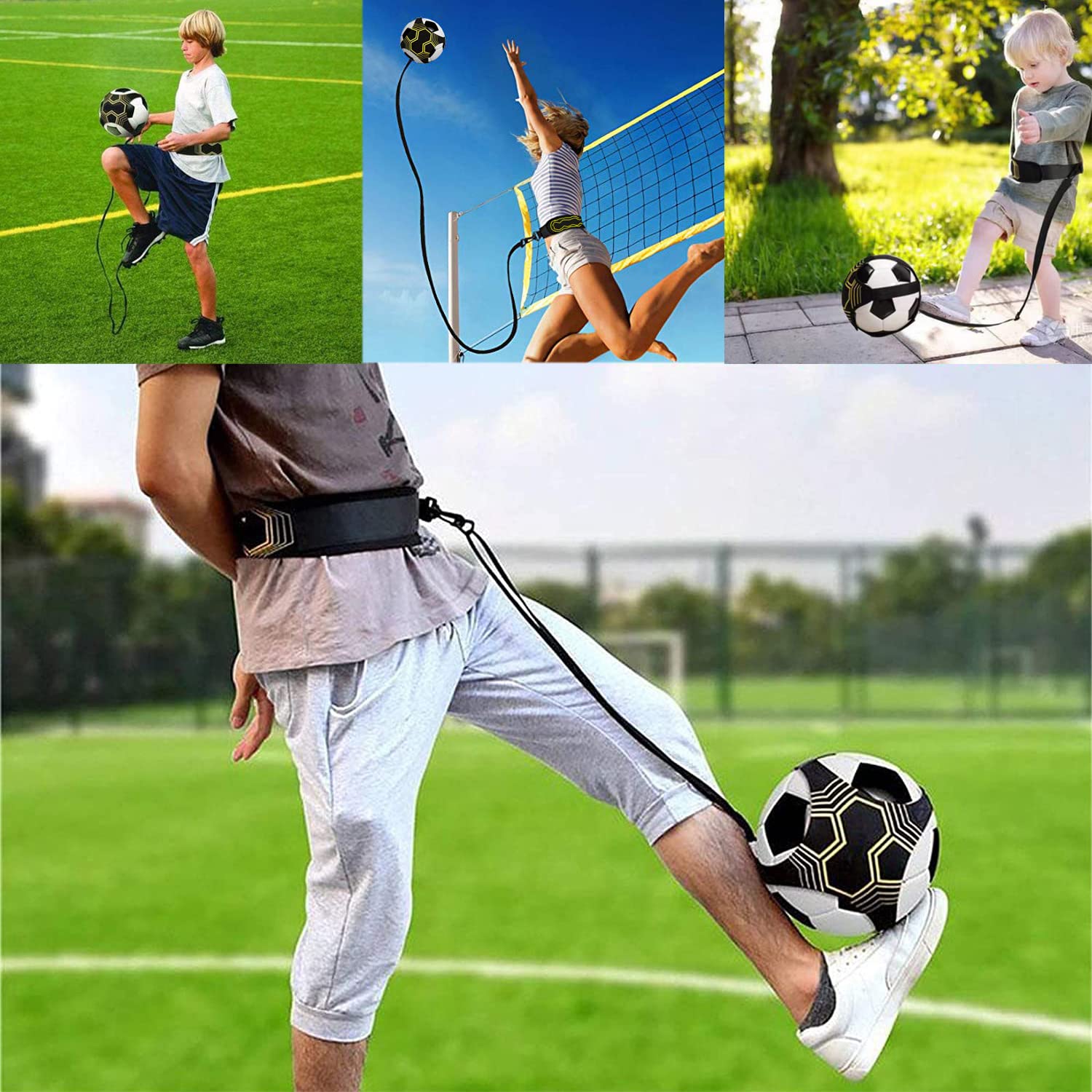 Favuit Trainer da Calcio, Cintura da Allenamento da Calcio Regolabile Banda Elastica per L’Allenamento Individuale Bambini Adulti Soccer Bungee Trainer per Pallone da Calcio di Taglia 3 4 5