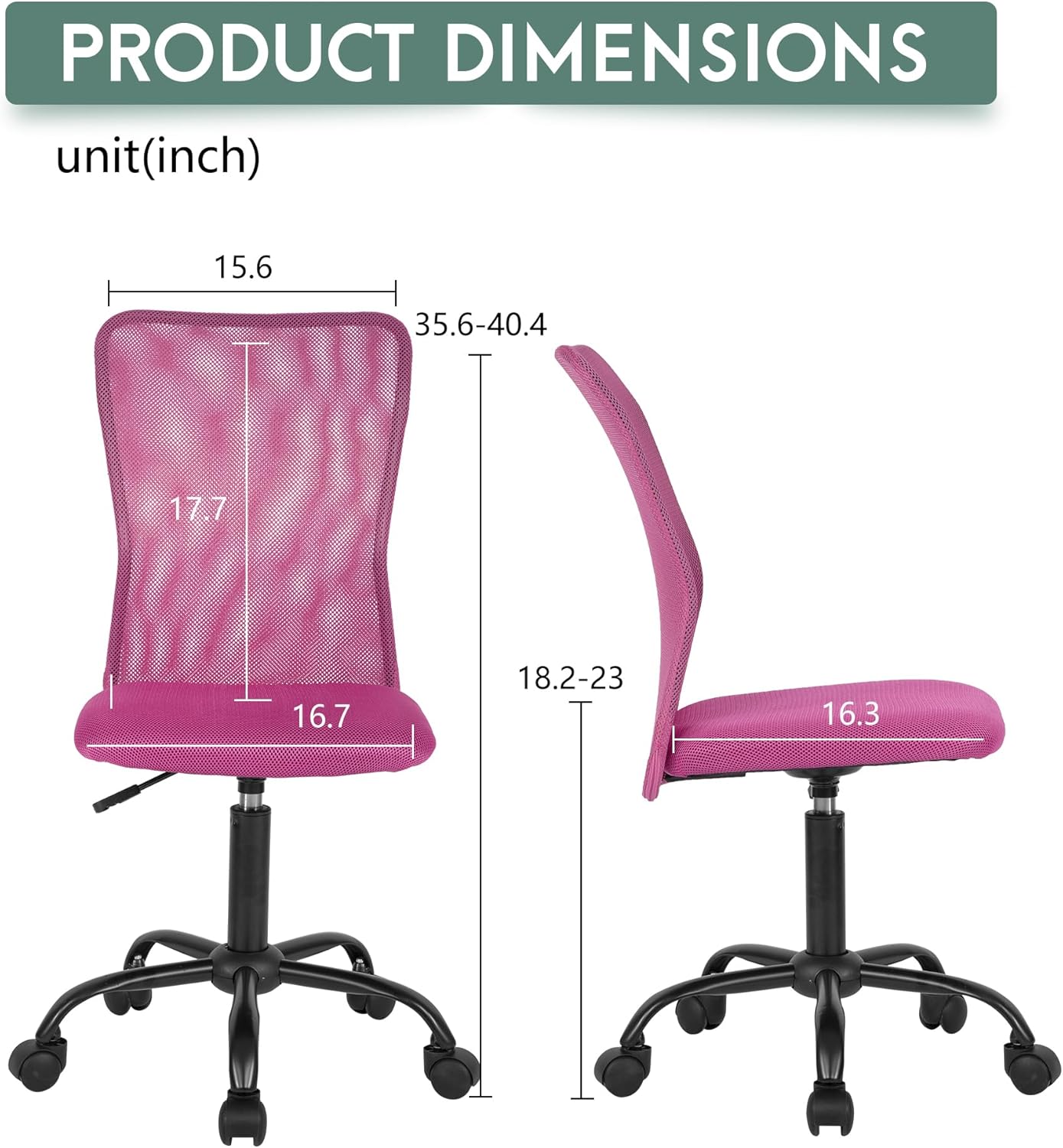 PayLessHere Office Chair Desk Chair Ergonomic Mesh Computer Chair Back Support Modern Executive Mid Back Rolling Swivel Back Support Chair for Home Office, Pink