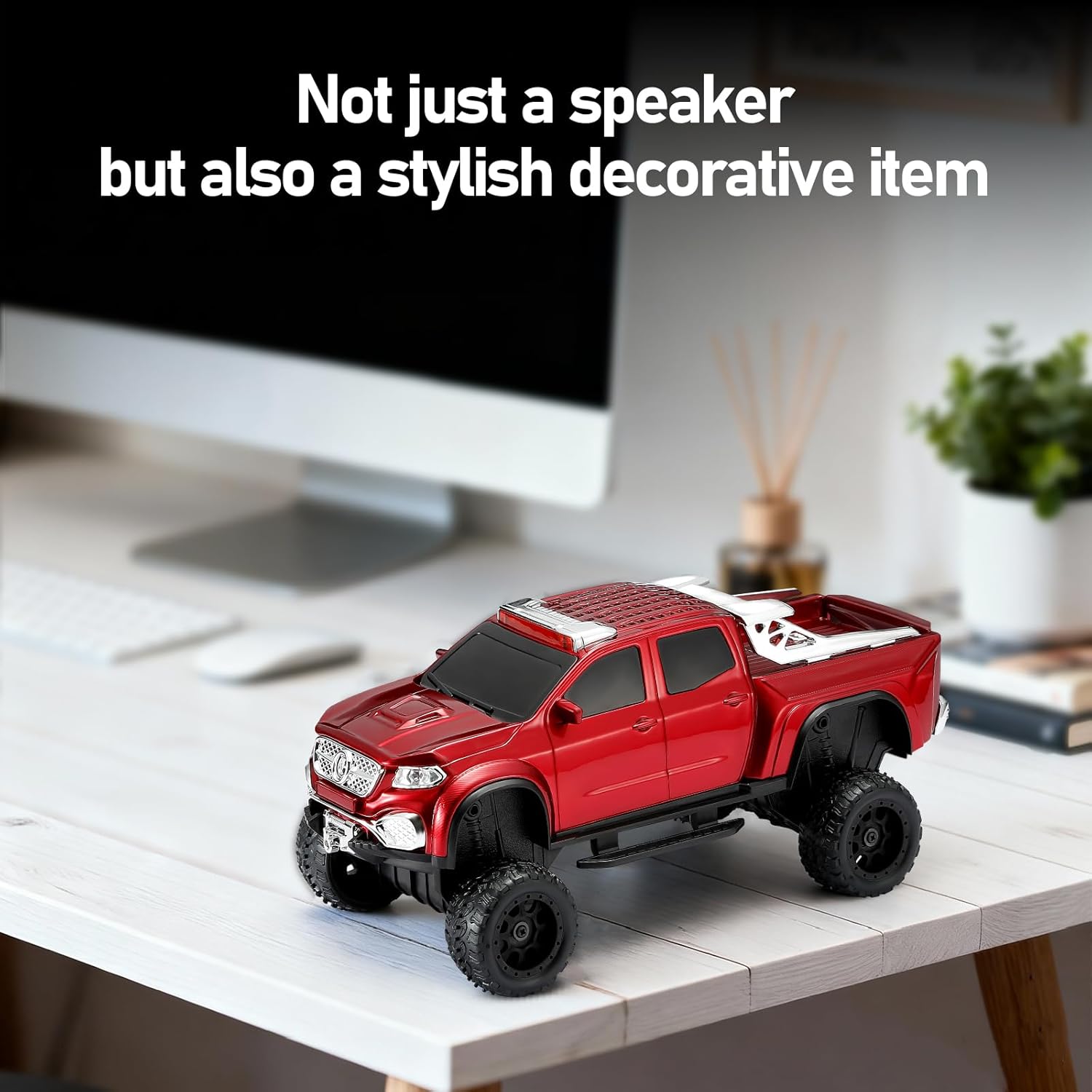 WS-X65 Pickup Truck Replica Bluetooth Speaker – HD Sound, FM Radio, TWS Stereo, LED Party Lights, USB/TF Playback, Built-in Mic – Cool Portable Car Design Speaker for Outdoors & Home (Red)