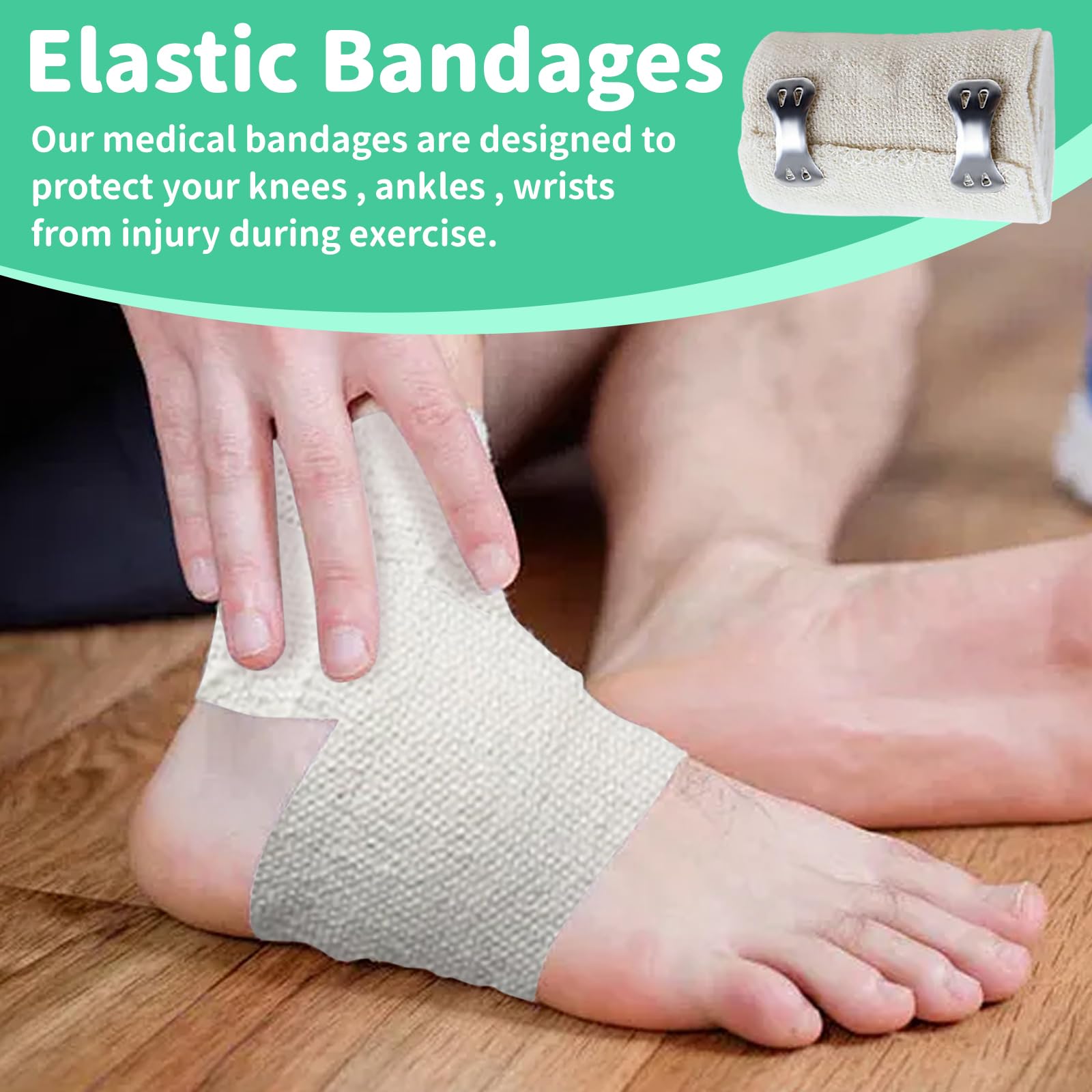 Healifty Confezione di bende elastiche con 5 + 10 clip aggiuntive - Fascia di compressione a rullo da 3 pollici per ginocchia, caviglie, polso si allunga fino a 14 7 piedi di