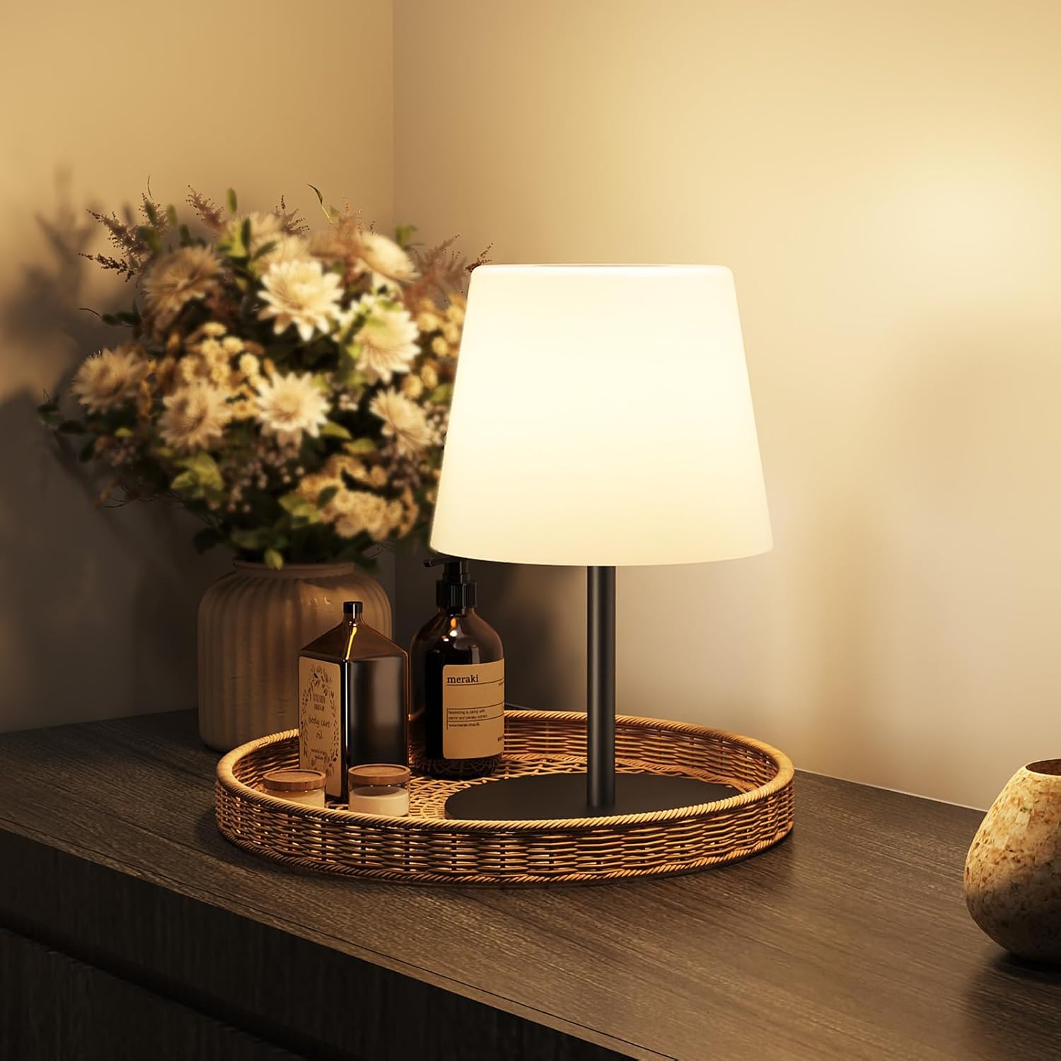 EZVALO Outdoor Cordless Table Lamp, IP65 Waterproof 4500mAh Rechargeble Shower Lamp, Dimmable Touch Lamp, LED Night Light Lamp for Bathroom Patio Camping Restaurant Home 1 Pack (Black) Black 1 Pack