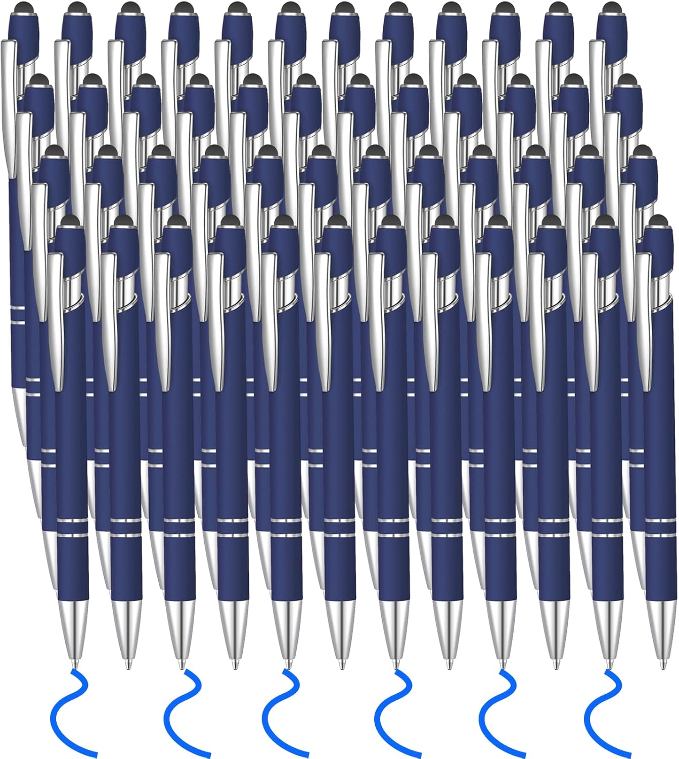 50 Pcs Blue Inkling Ballpoint Pen with Stylus 2 in 1 Ballpoint Pen for Touch Screens, 2 in 1 Thank You Pen Gift for Colleagues, Coworker, Office (Navp Blue)
