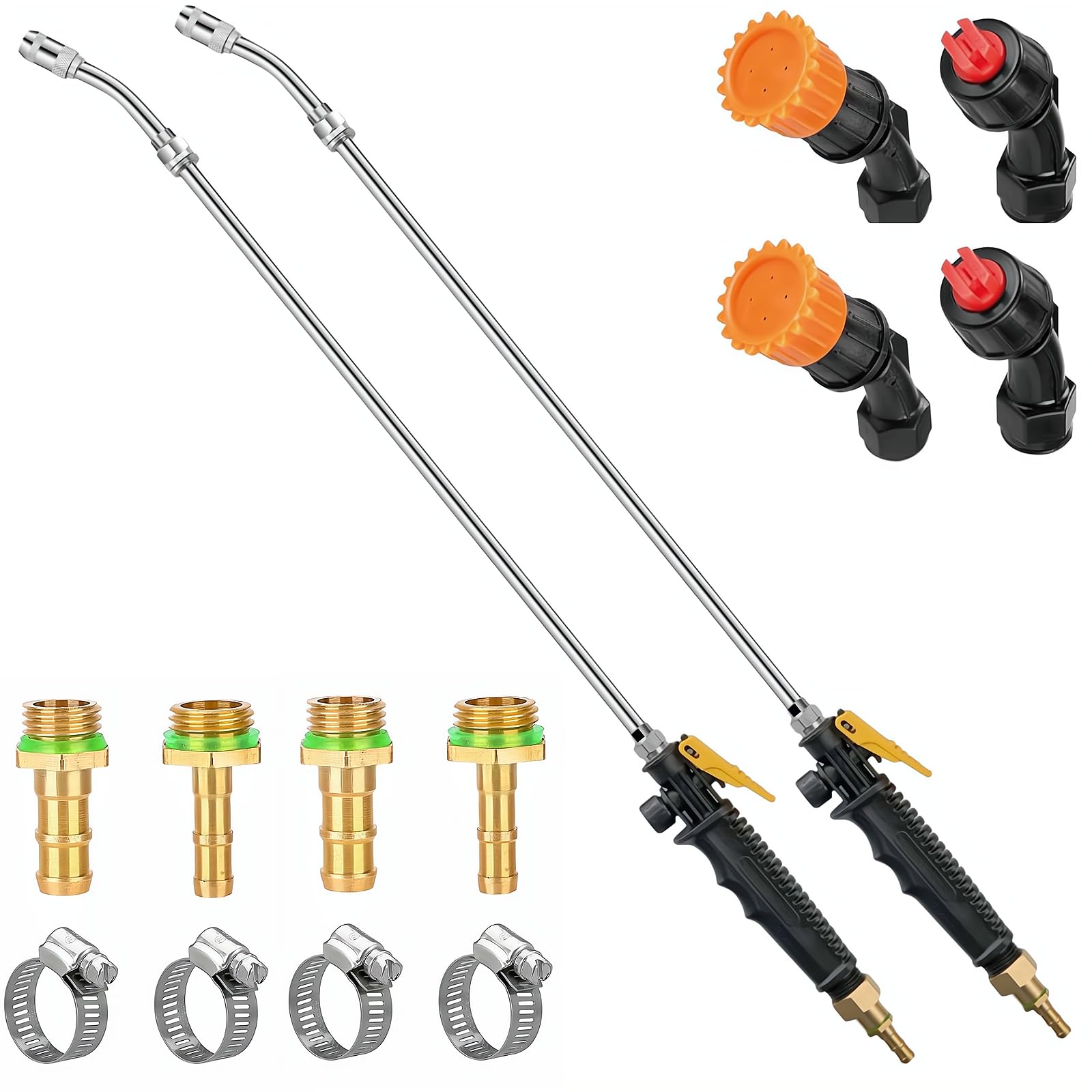 Sohnvwtgd 2Pcs Sprayer Wand With 3 Types Of Nozzles, Fan Nozzle Replacement Sprayer Wand, Stainless Steel Sprayer Wand Replacement With 1/4" & 3/8" Brass Barb And 2 Hose Clamps