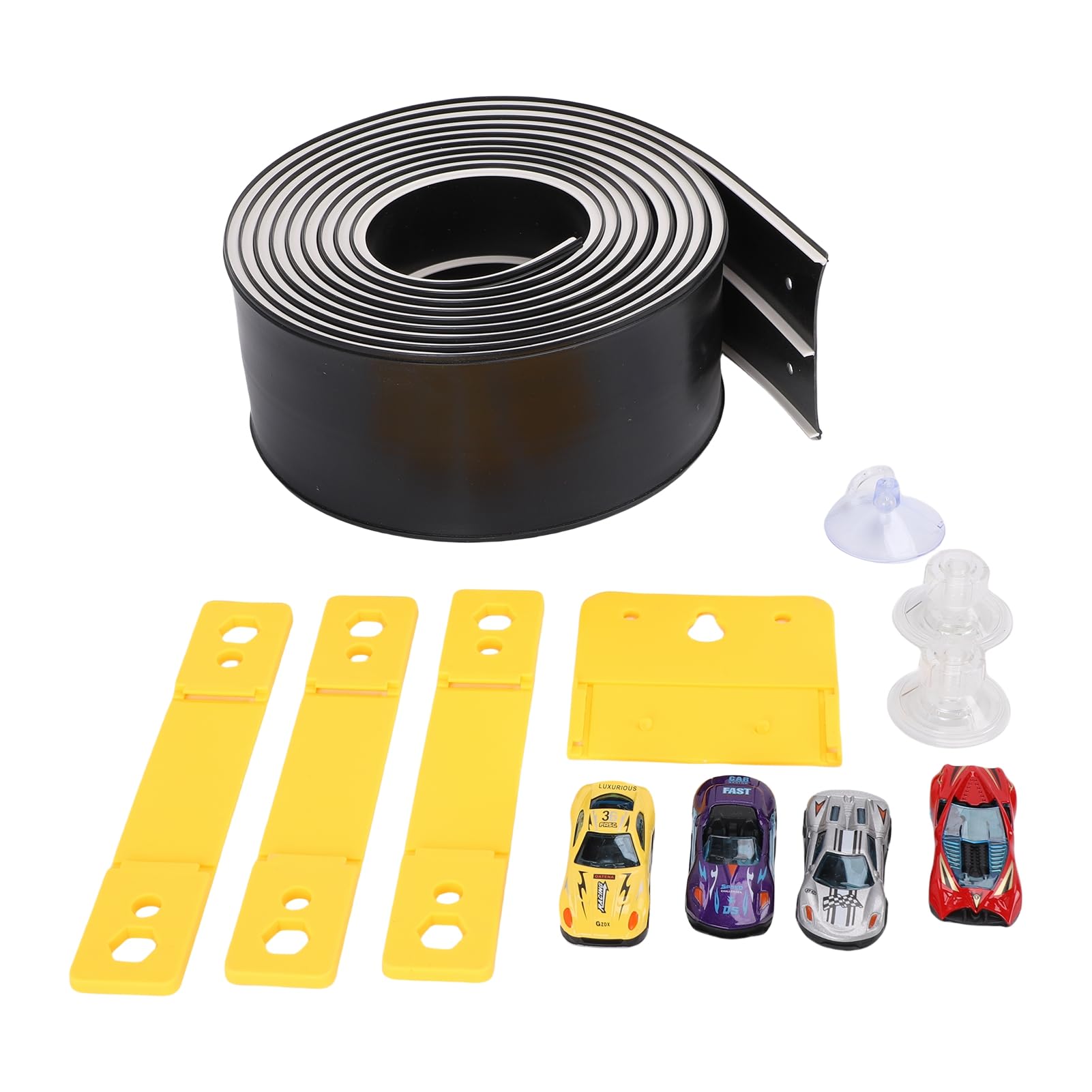 Topiky Pista da Corsa Flessibile per Ragazzi 3-10, Pista da Corsa Portatile Arrotolabile con 4 Macchinine a gravità, Set da Gioco per Costruzione di Piste Flessibili Fai da Te, Senza Batterie (BLACK)