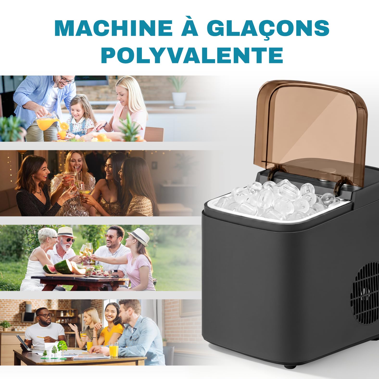 LEADZM Machine à Glaçons 12 kg/24h, 9 Glacons en 6-10 Minutes, 2 Tailles de Glacons,Machine a Glacons avec Poignée portable pour la Maison, la Fête, le Bureau et le Camping (Noir)